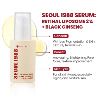 KSecret Seoul 1988 Serum: Retinal Liposome 2% + Black Ginseng 30ml