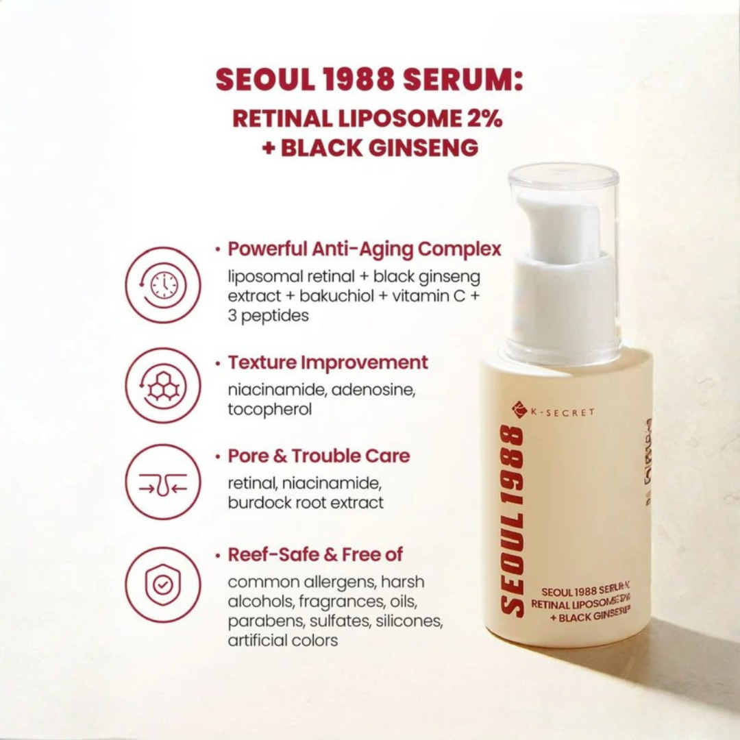 KSecret Seoul 1988 Serum: Retinal Liposome 2% + Black Ginseng 30ml